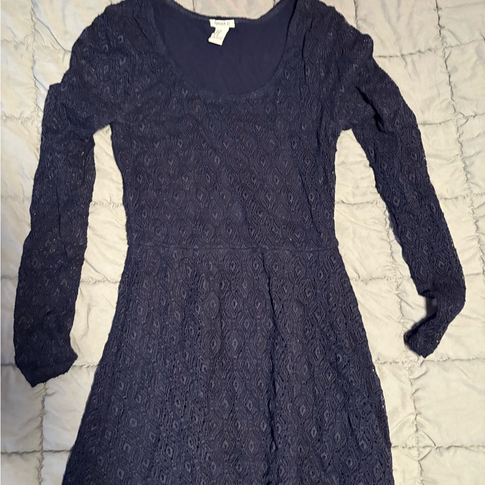 Elegant Navy Blue Lace Dress